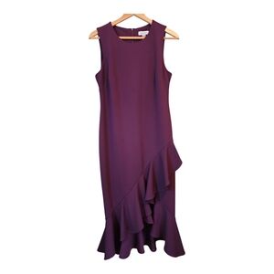 Calvin Klein Purple Asymmetrical Ruffled Sheath Dress